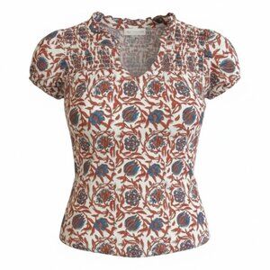 House of Harlow 1960 Floral Smocked Boho Blouse Flutter Sleeve Small